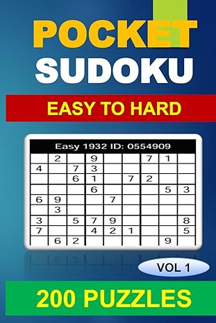 Pocket Sudoku Book for Adults: 200 Easy, Medium, and Hard Puzzles ? Compact Travel Size with Full Solutions (Vol. 1) Paperback ? October 7, 2024
by Sudoku99 Team (Author)

